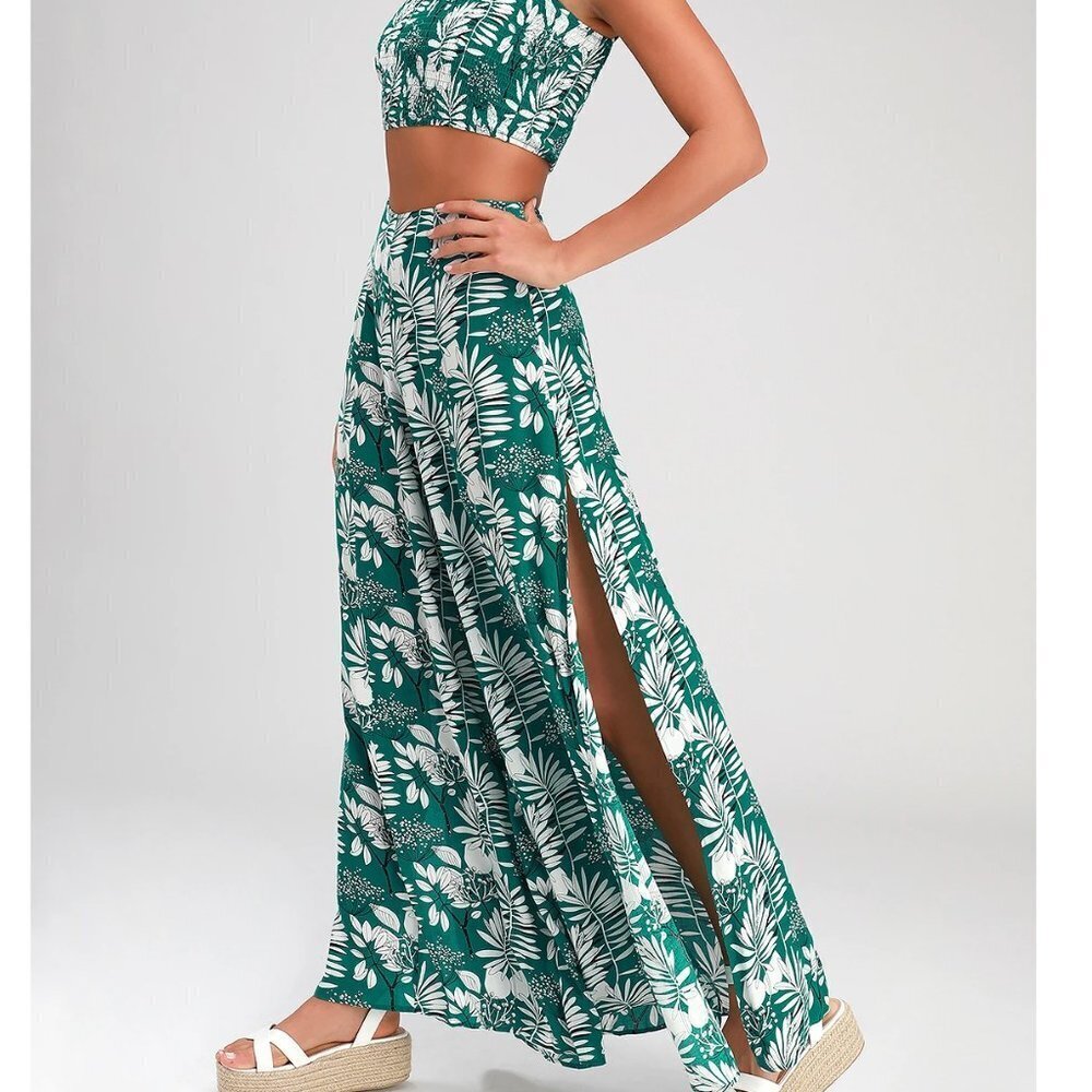 Lulu's Sol Mates Green Tropical Print Wide-Leg Two-Piece Jumpsuit